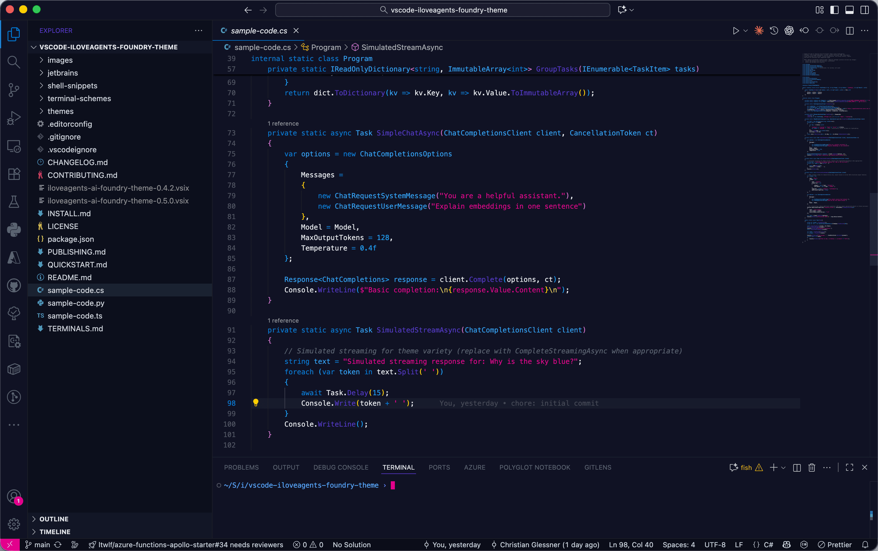 iLoveAgents Azure AI Foundry VS Code theme in dark mode